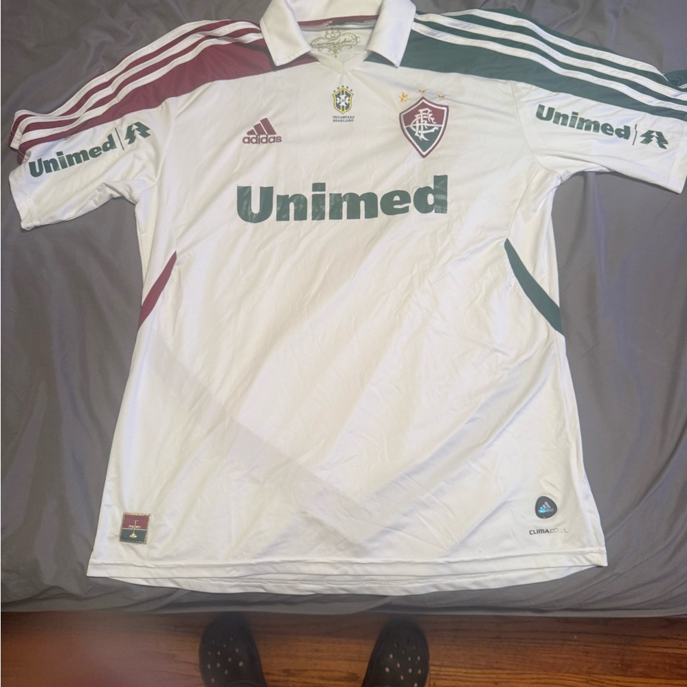 Fluminense Football club XL Adidas White Jersey with Green and Maroon Accents